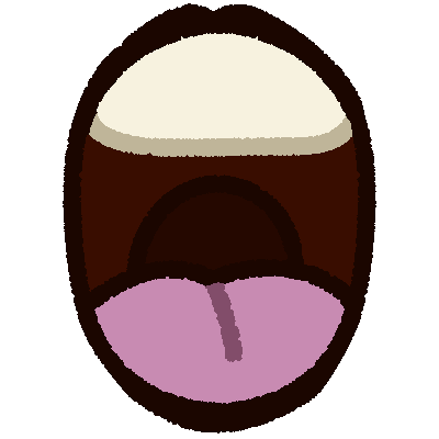 a stylized drawing of an open mouth. 